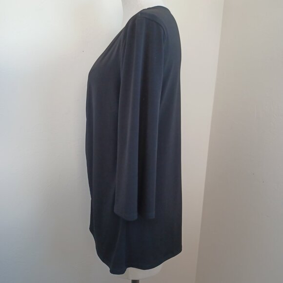 Clara Sun Woo Top Black Side Gathered Drape Stretch Knit Tunic Womens Medium - Picture 7 of 11